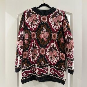 Express Tricot Hand Knit Vintage Floral Sweater